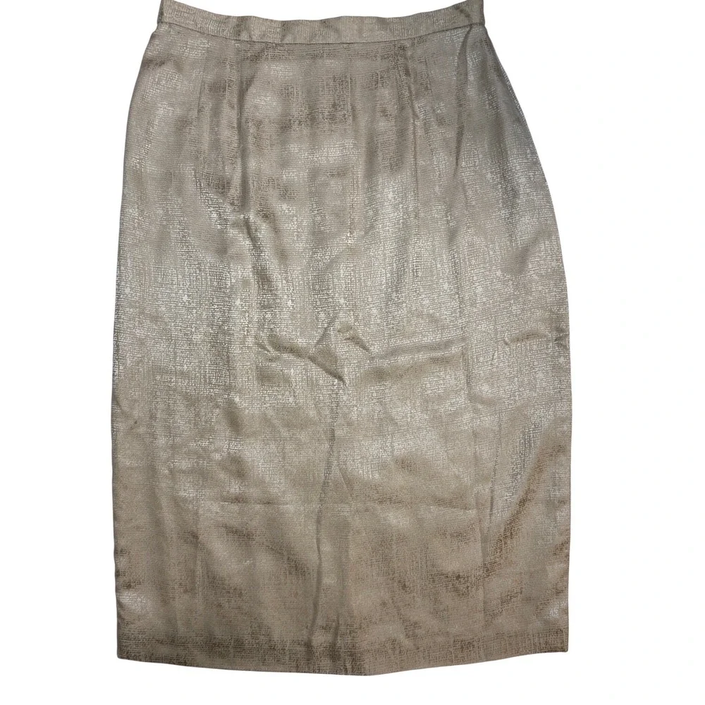 Adrianna Papell Womens 10‎ Silk Midi Pencil Skirt Champagne Gold Metallic Sz 10